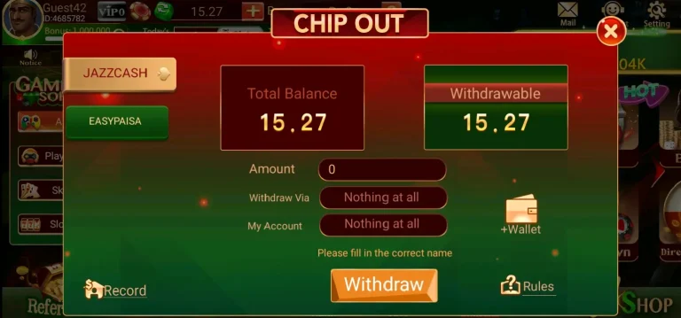 Withdraw process in Ludo Tiger